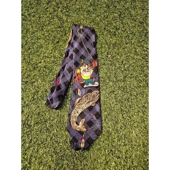Vintage Looney Tunes Taz Fishing Necktie 1994 - 57" - Picture 1 of 4